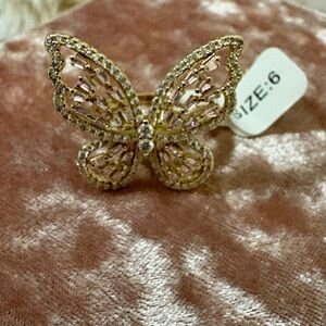 Park Lane Willow Gold Butterfly Ring with Pink and Clear Accents